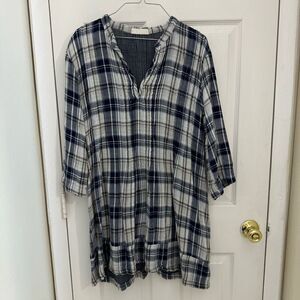 CP Shades Regina Double Layered Plaid Tunic Dress 100% Cotton Size Small